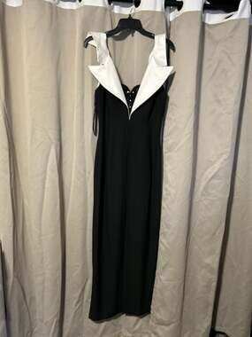 Vintage Ever Beauty Black and White Tuxedo Style Formal Evening Gown